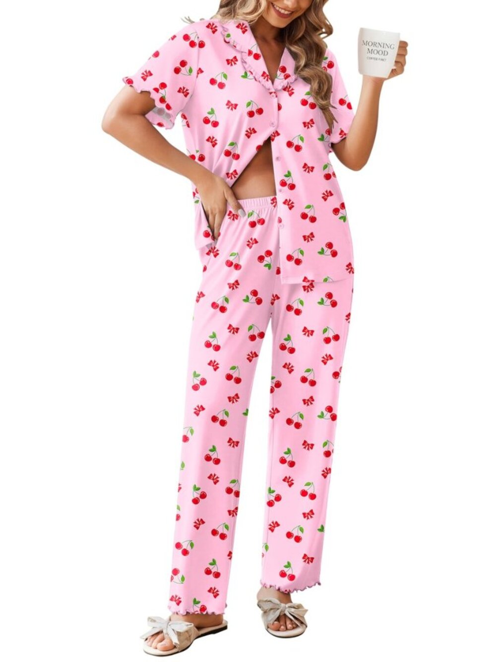 Womens Pajama Sets Short Sleeve Printed PJs Button Down Sleepwear